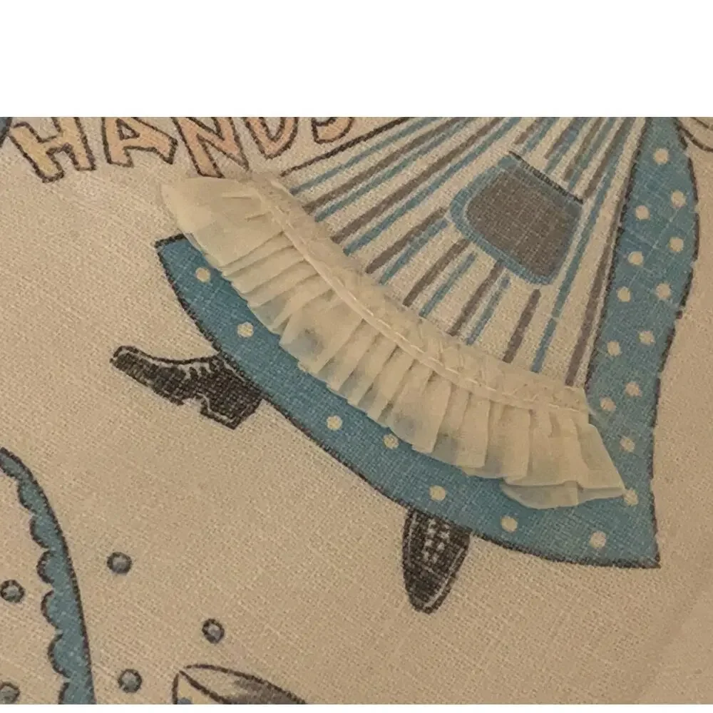 Vintage Lot of 2 Tea Kitchen Towel  - Look Ma No Hands - Off White / Blue